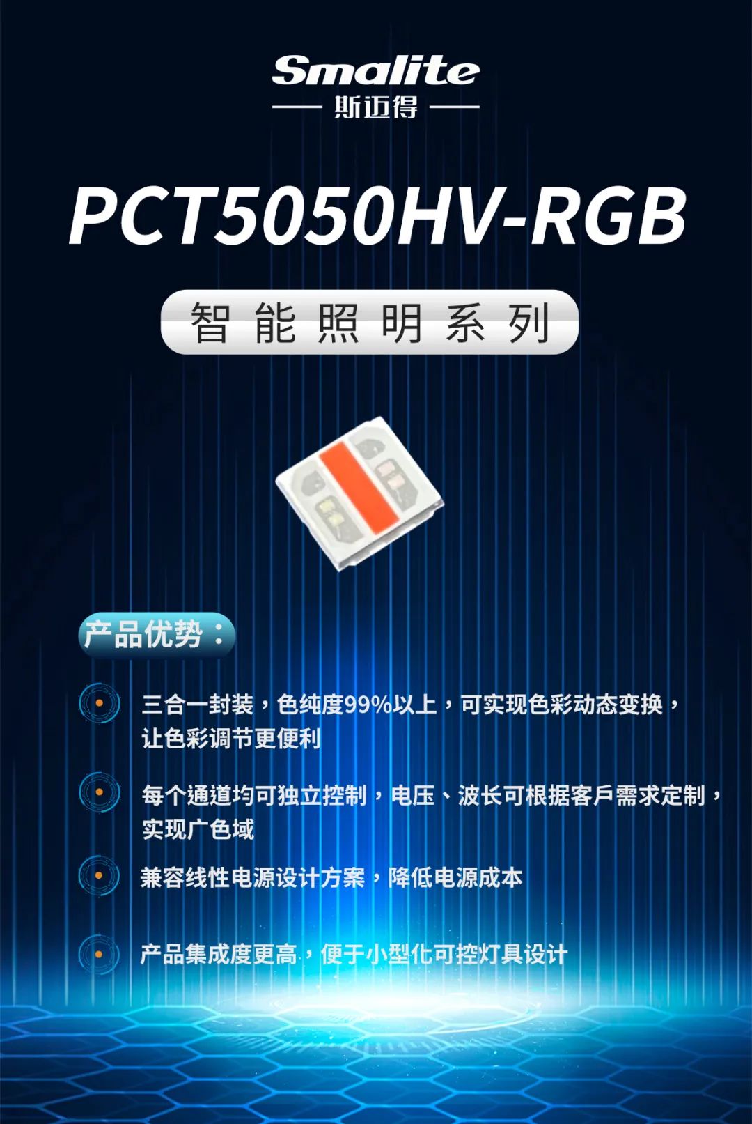 光亞新品丨斯邁得推出可兼容線性電源方案高壓PCT5050HV-RGB三合一產品